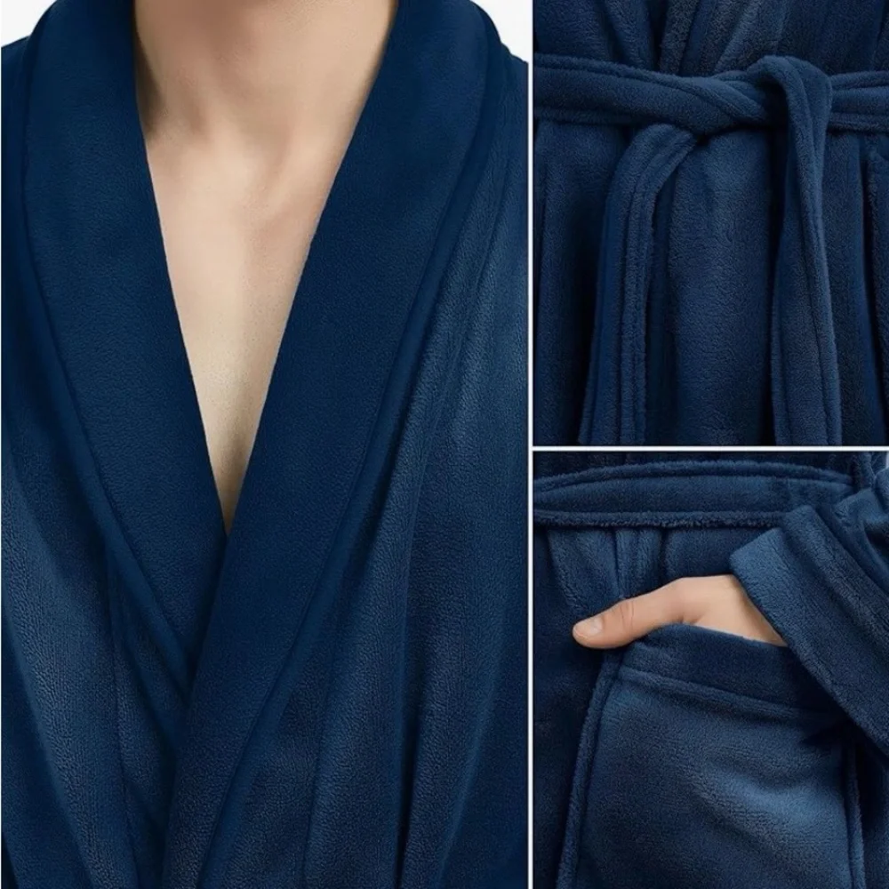 Luxury Plush Fleece Bathrobe / medium/ navy blue